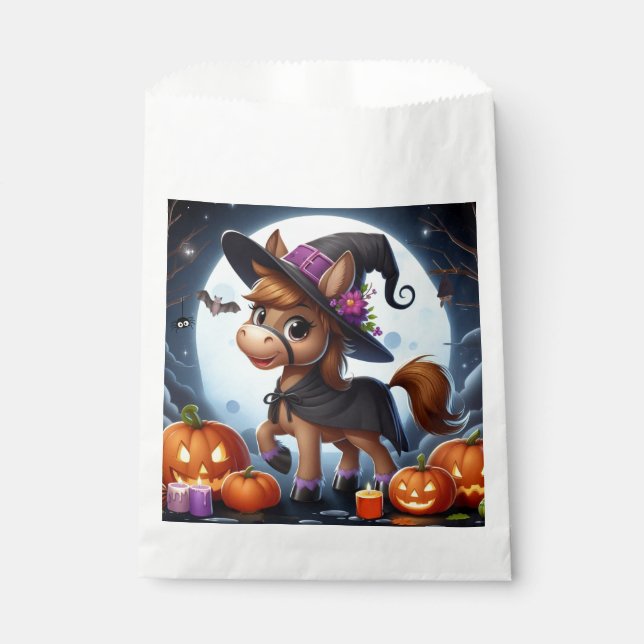 Cute Halloween/Fall horse, bat & pumpkins Favour Bag (Front)