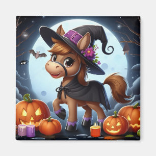 Cute Halloween/Fall horse, bat & pumpkins Magnet