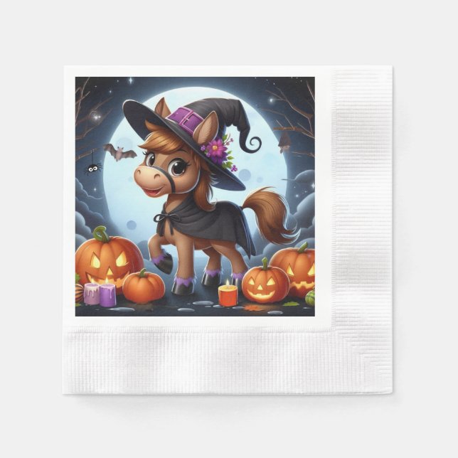 Cute Halloween/Fall horse, bat & pumpkins Napkin (Front)