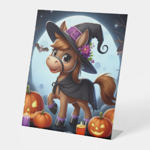Cute Halloween/Fall horse, bat & pumpkins Pedestal Sign