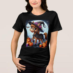 Cute Halloween/Fall horse, bat & pumpkins Tri-Blend Shirt
