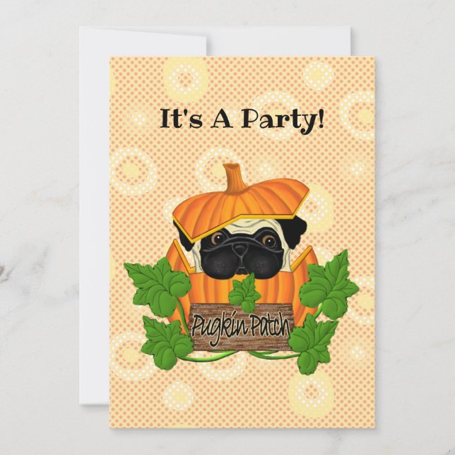 Cute Halloween Fall Pug Pugkin Pumpkin Patch Invitation (Front)