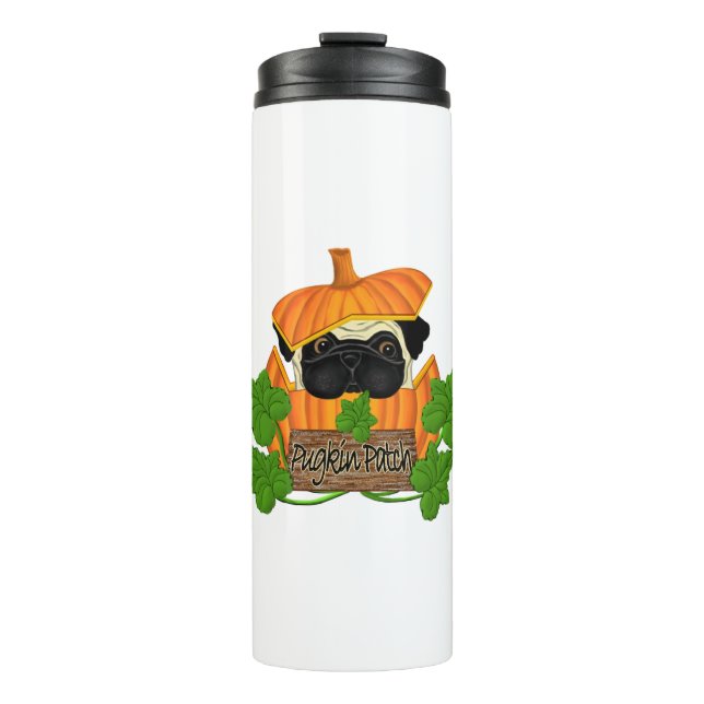 Cute Halloween Fall Pug Pugkin Pumpkin Patch Thermal Tumbler (Front)