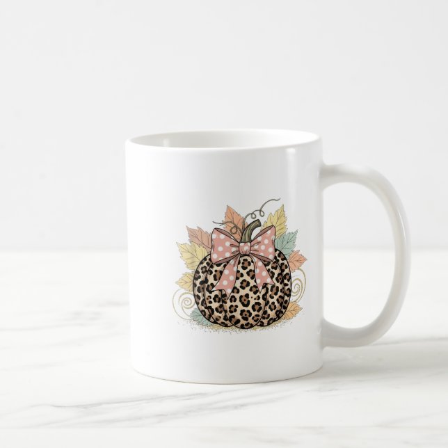 Cute Halloween Fall Pumpkin Shirt Women Leopard Pu Coffee Mug (Right)