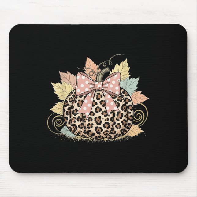 Cute Halloween Fall Pumpkin Shirt Women Leopard Pu Mouse Pad (Front)