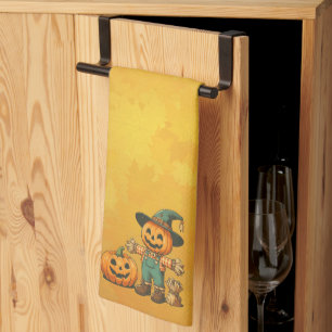 Cute Halloween/Fall scarecrow and pumpkin Tea Towel