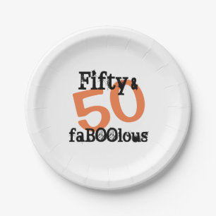 Cute Halloween Fifty FaBOOlous 50th Birthday Party Paper Plate