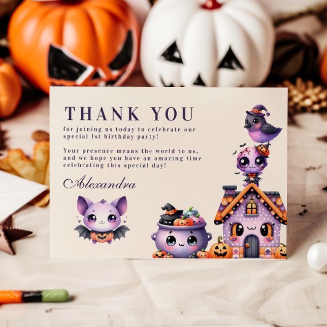 Cute Halloween First Birthday  Thank You Card (Creator Uploaded)