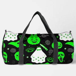 cute halloween floral ghost acid green duffle bag