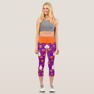 cute halloween floral ghost orange capri leggings