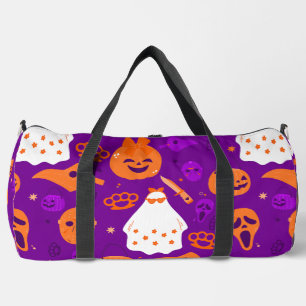 cute halloween floral ghost orange duffle bag