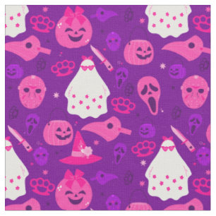 cute halloween floral ghost pink fabric
