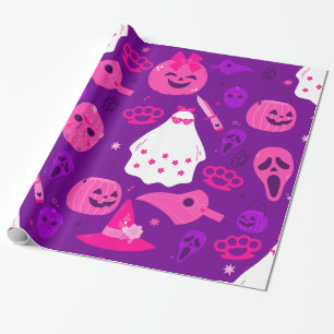 cute halloween floral ghost pink wrapping paper