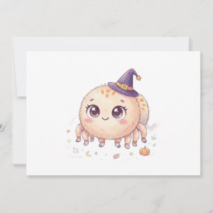 Cute Halloween Fluffy Spider with Witch Hat Colore Invitation