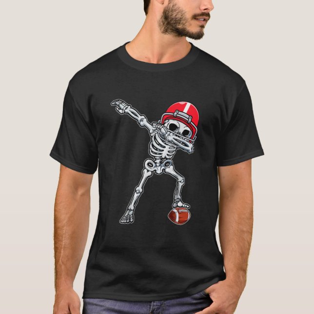 Cute Halloween Football Dabbing Skeleton Football T-Shirt (Front)