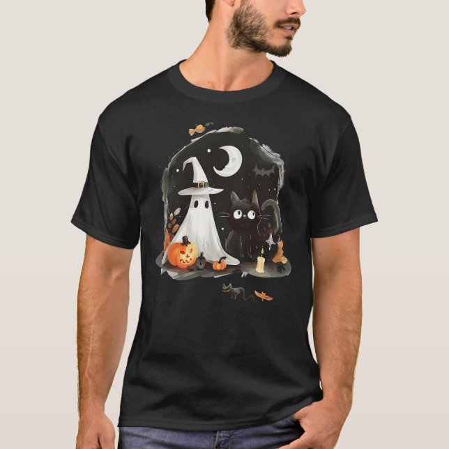 Cute Halloween for Girls Kids Creepy Ghost, Cat, P T-Shirt (Front)