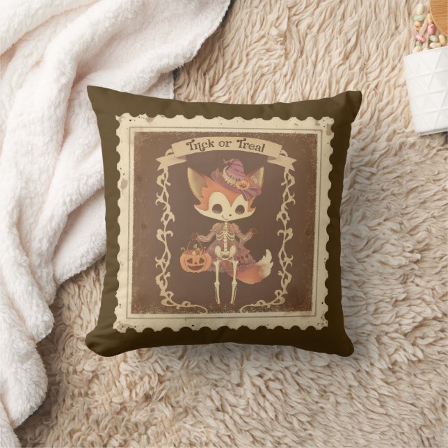 Cute Halloween Fox Skeleton Pillow (Blanket)