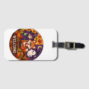 Cute Halloween Fox Witch Ghost Fall Autumn Welcome Luggage Tag