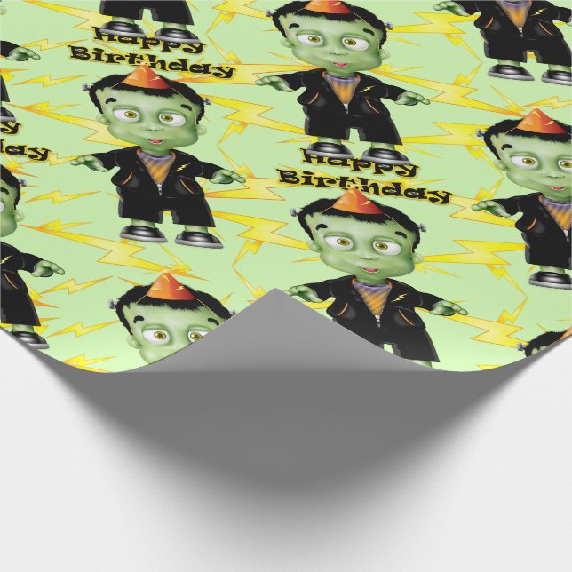 Cute Halloween Frankenstein Monster Birthday Party Wrapping Paper (Corner)