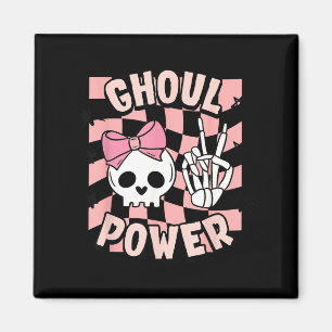 Cute Halloween Funny Girl Ghoul Power Pink Skull Magnet
