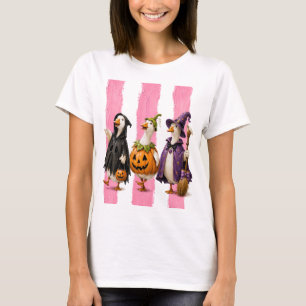 Cute Halloween Geese Stripe Pink T-Shirt