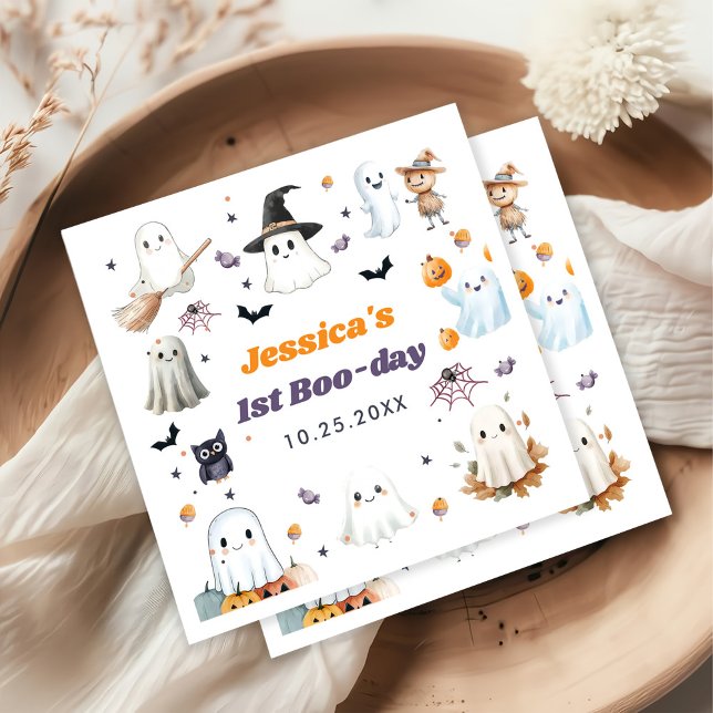 Cute Halloween Ghost 1st Birthday Party Napkin (Creator Uploaded)