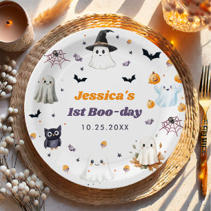Cute Halloween Ghost 1st Birthday Party Paper Plate