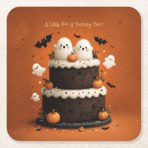 Cute Halloween Ghost A Little Boo  Square Paper Coaster