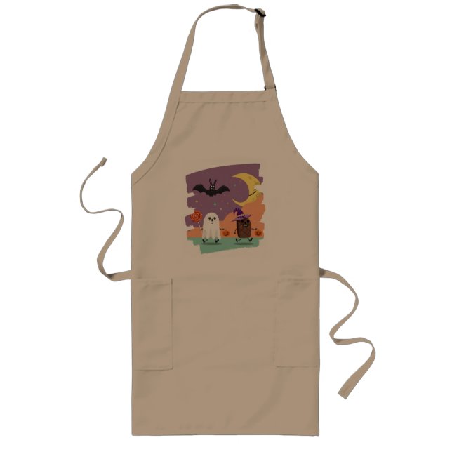 Cute Halloween Ghost and Candy Friends Long Apron (Front)