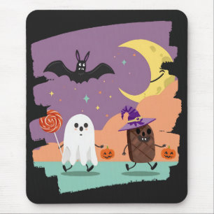 Cute Halloween Ghost and Candy Friends Mouse Pad