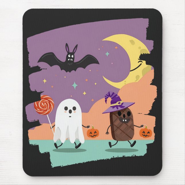 Cute Halloween Ghost and Candy Friends Mouse Pad (Front)