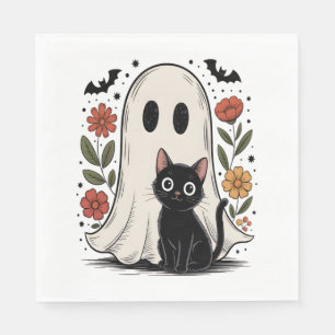 Cute Halloween Ghost and Cat Napkin