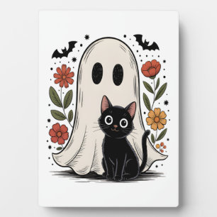 Cute Halloween Ghost and Cat Plaque