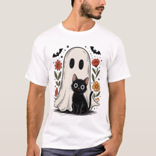 Cute Halloween Ghost and Cat T-Shirt