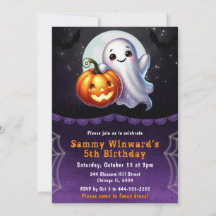 Cute Halloween Ghost and Pumpkin Birthday Party Invitation