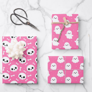 Cute Halloween Ghost and Skulls Patterns Wrapping Paper Sheet