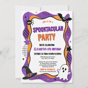 Cute Halloween Ghost & Bat Birthday Party Invitation