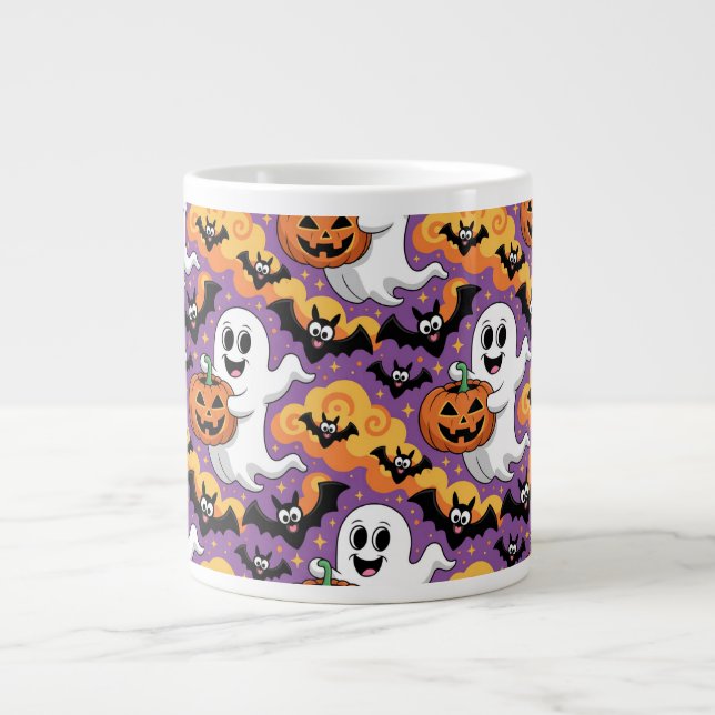 Cute Halloween Ghost Bat Pattern Large Coffee Mug (Front)