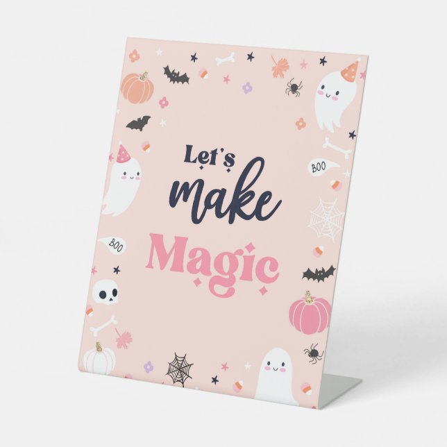 Cute Halloween Ghost Birthday Party Decorations Pedestal Sign (Front)