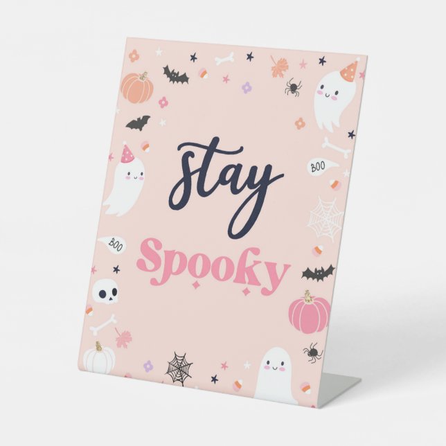 Cute Halloween Ghost Birthday Party Decorations Pedestal Sign (Front)