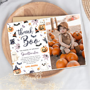 Cute Halloween Ghost Birthday Party Photo Thank You Card