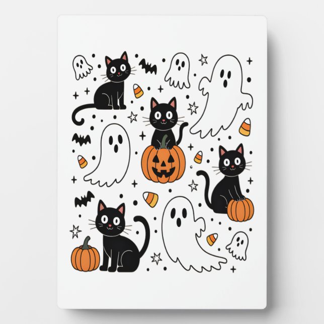Cute Halloween Ghost Boo Cat Plaque (Front)