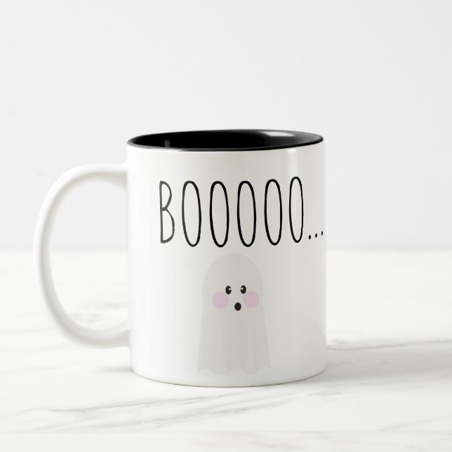 Cute Halloween Ghost Boooooooo Two-Tone Coffee Mug (Left)