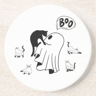 cute halloween ghost cat mum with adorable black c coaster