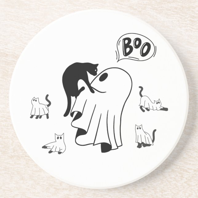 cute halloween ghost cat mum with adorable black c coaster (Front)