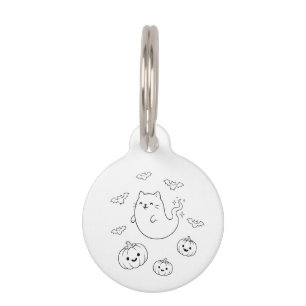 Cute Halloween Ghost Cat Pumpkins Bats Line Art St Pet Tag