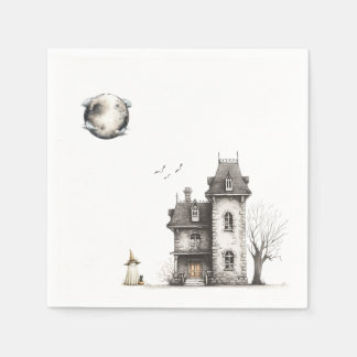 Cute Halloween Ghost & Cat with Haunted Mansion Napkin