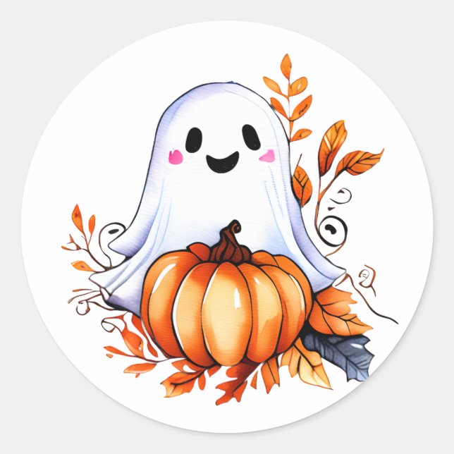 Cute Halloween Ghost Classic Round Sticker (Front)