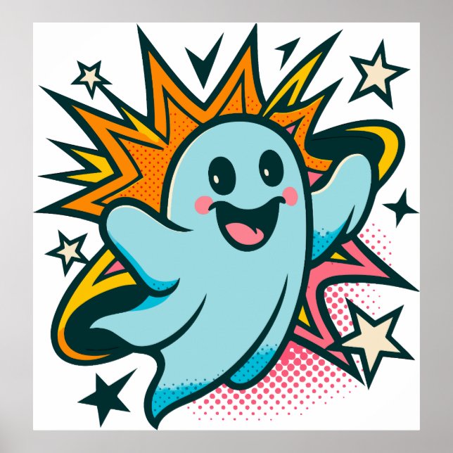 Cute Halloween ghost clipart PNG, spooky cartoon g Poster (Front)