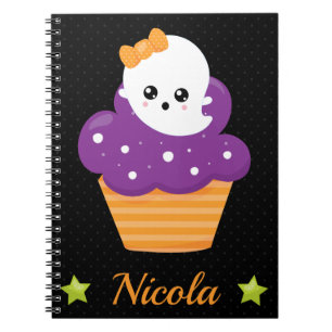 Cute Halloween Ghost Cupcake and Polka Dots Notebook